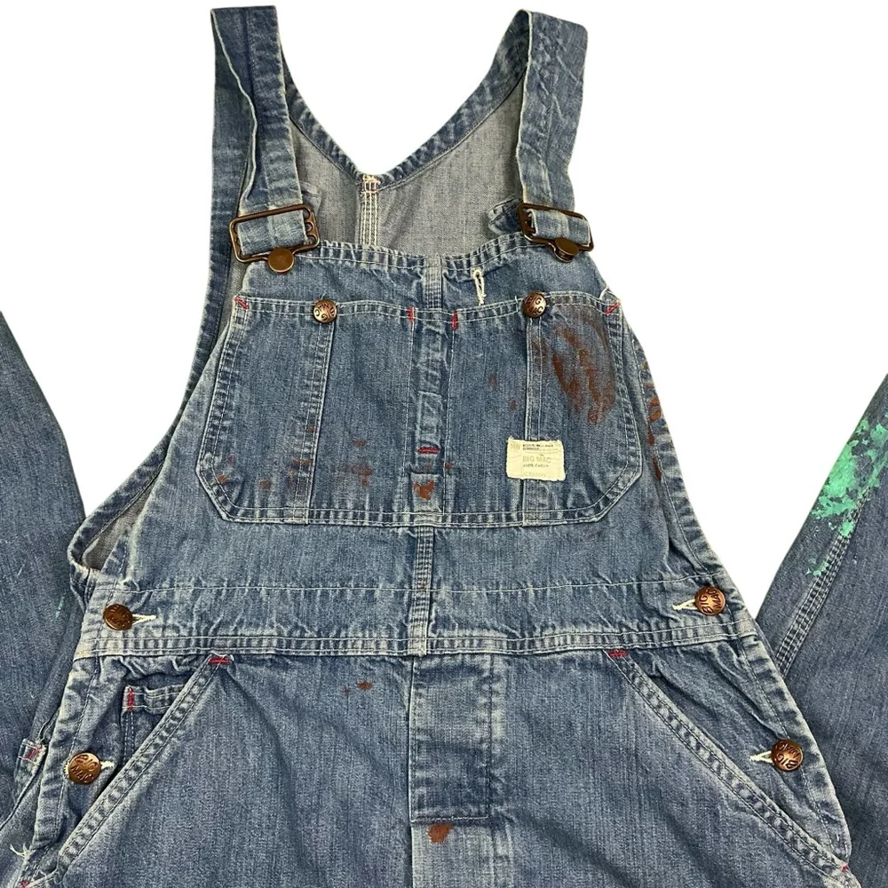 Vintage Big Mac 70s denim bib overalls USA made waist 31/32, 27 in inseam